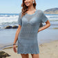 Openwork Round Neck Short Sleeve Cover-UP - Farnelli