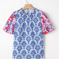 Julieta Floral Puff Sleeve Frilled Neck Blouse - Farnelli