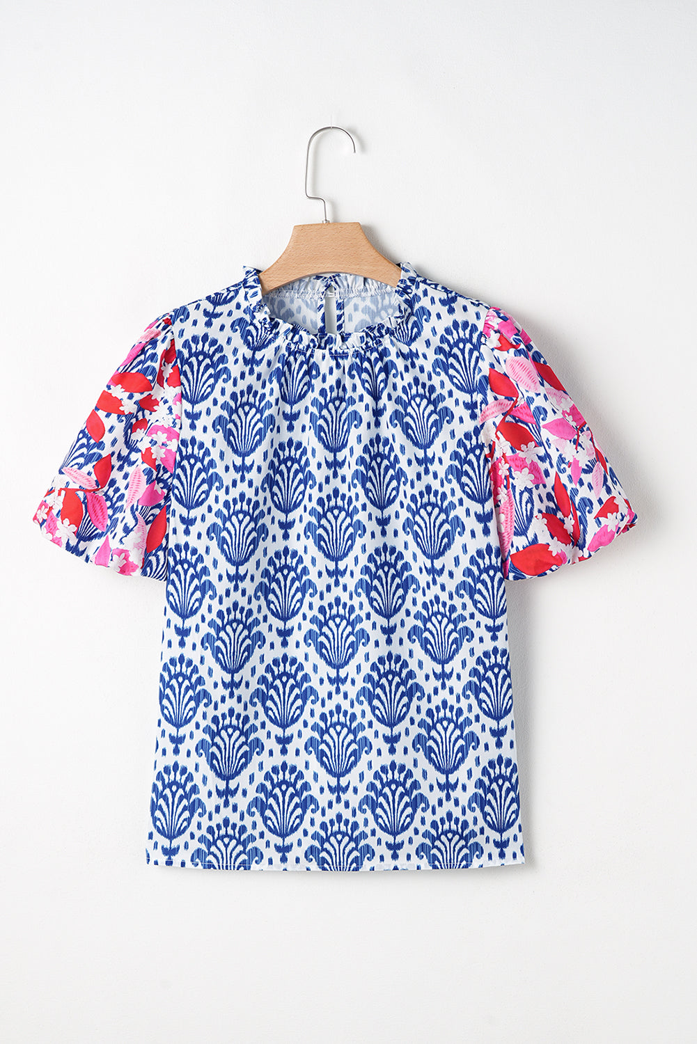 Julieta Floral Puff Sleeve Frilled Neck Blouse - Farnelli