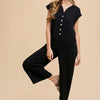 Annie Wear Button Detail Wide Leg Jumpsuit with Pockets - Black