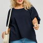 Umgee Full Size Boxy Cut Jacquard Round Neck Top with Side Slit Plus Size - Farnelli
