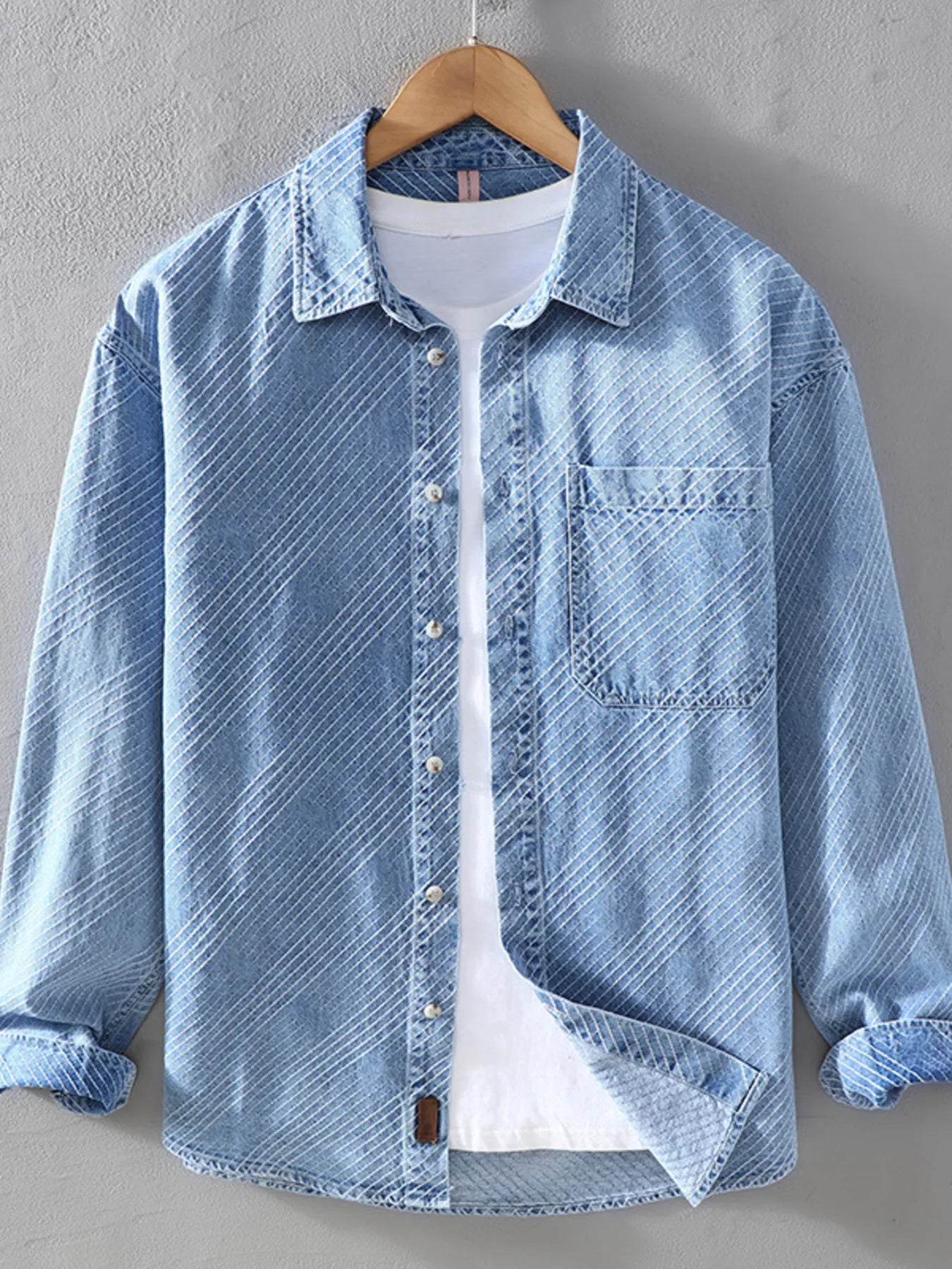 Men's Plus Size Button Up Long Sleeve Denim Shirt - Farnelli