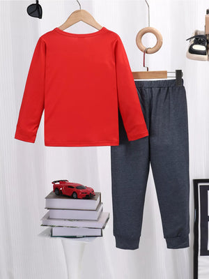 Children's Graphic Round Neck Top and Pants Set - Farnelli