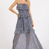 Mittoshop Ruffled Smocked Floral Halter Neck Maxi Dress - Dark Navy