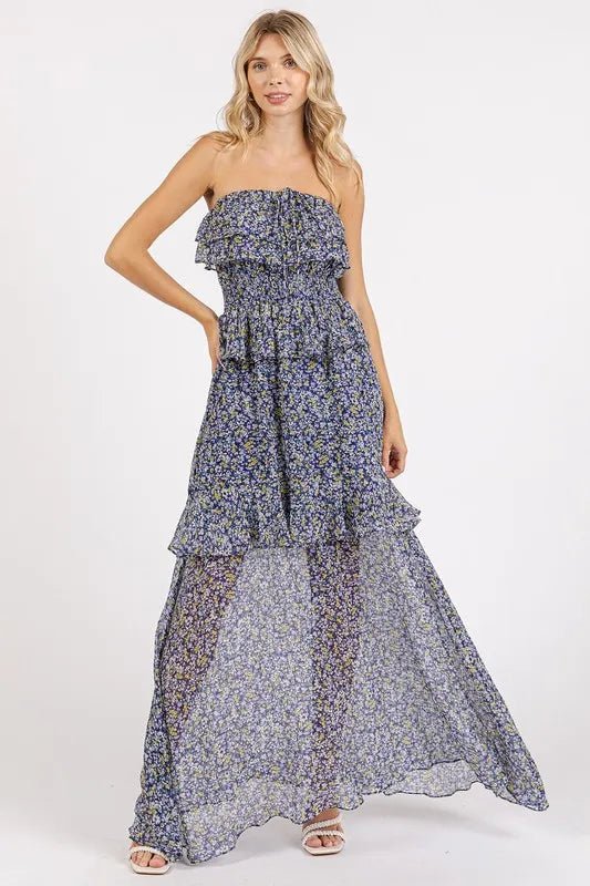 Mittoshop Ruffled Smocked Floral Halter Neck Maxi Dress - Farnelli
