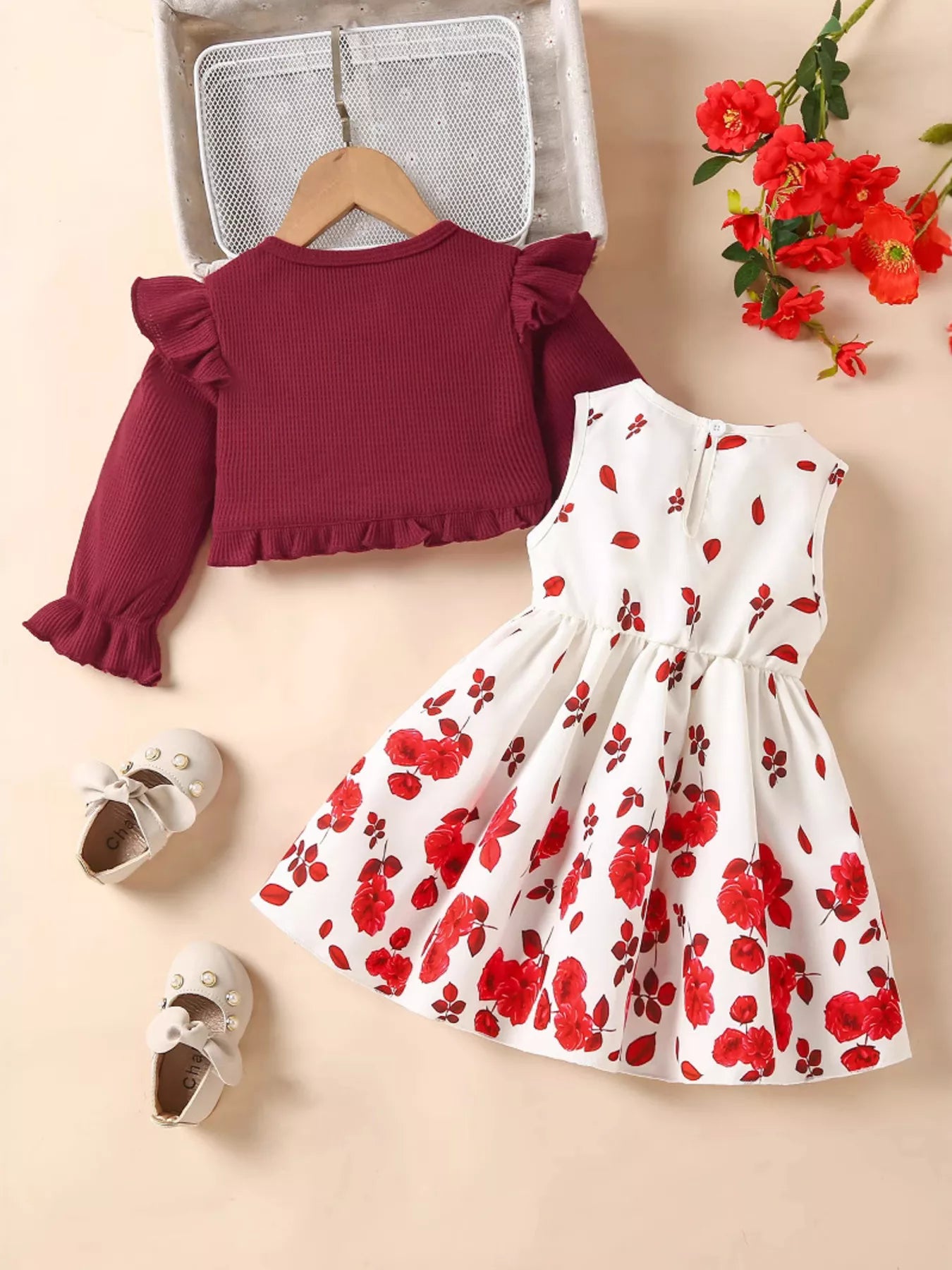 Children's Bow Dress & Ruffle Trim Cardigan Set - Farnelli