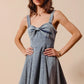 SO ME Mineral Washed Bow Ribbon Denim Flare Dress - Farnelli