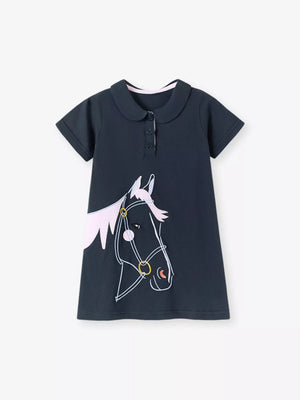 Children's Horse Short Sleeve Polo Dress - Farnelli