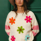 BiBi Colorful Floral Patched Sweater with Striped Sleeve - Farnelli