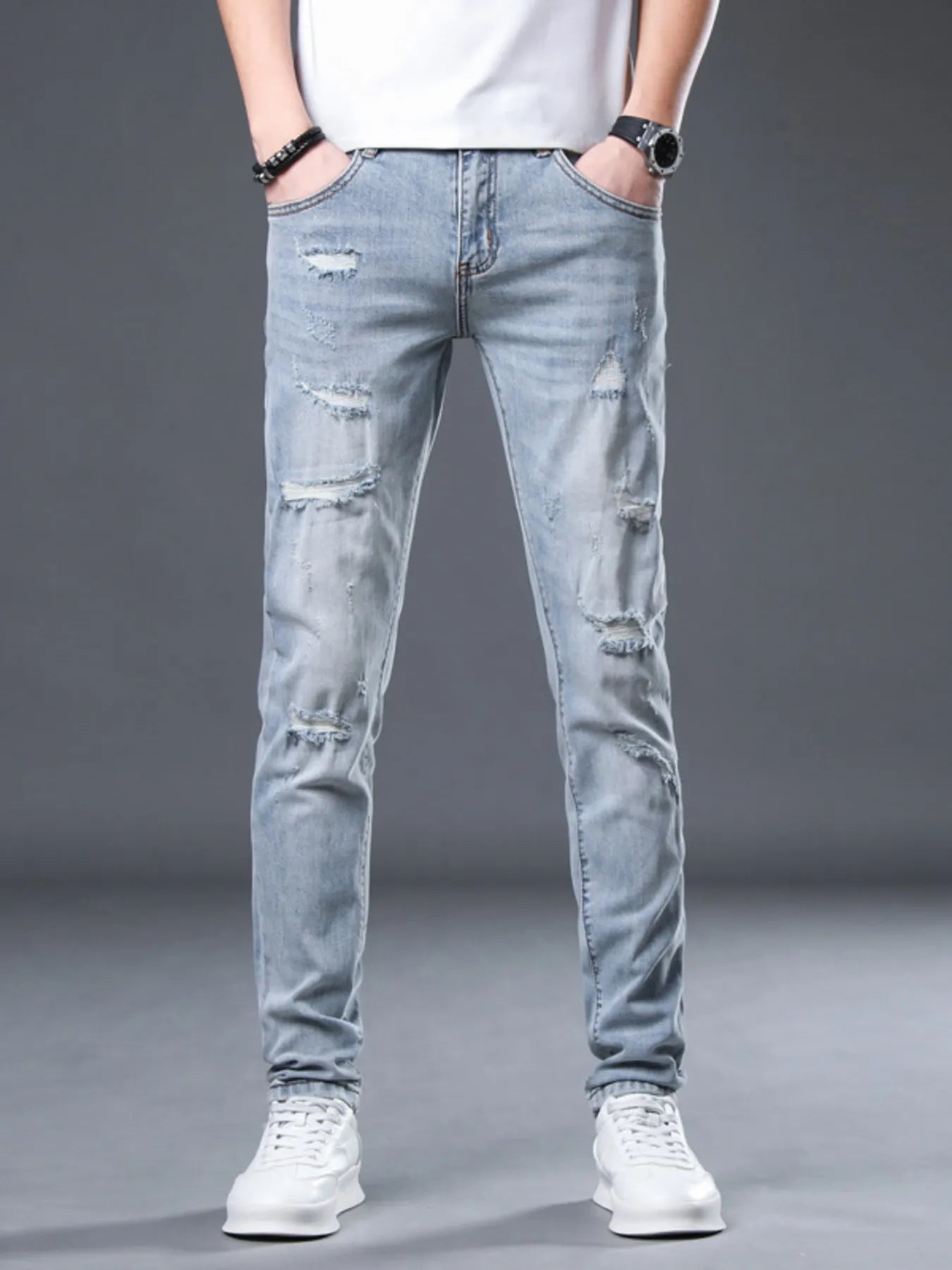 Men's Distressed Slim Fit Jeans - Farnelli