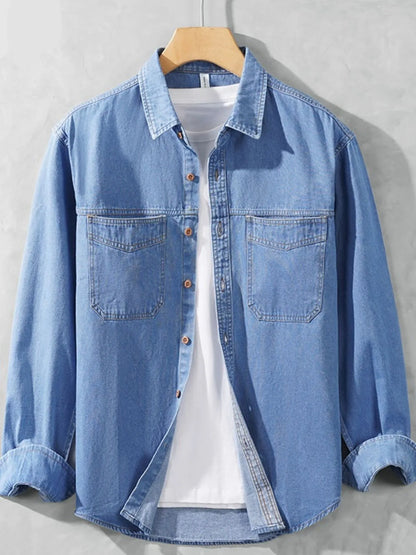 Men's Plus Size Button Up Long Sleeve Denim Shirt - Farnelli