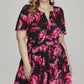 She + Sky Full Size Printed Notched Short Sleeve Frill Tiered Dress Plus Size - Farnelli