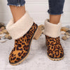 Leopard Block Heel Fuzzy Boots - Caramel