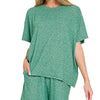 Zenana Soft Melange Short Sleeve Tee and Shorts Set - DK GREEN