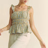 Davi & Dani Plaid Ruffled Strap Smocked Sleeveless Top - BLUE MULTI