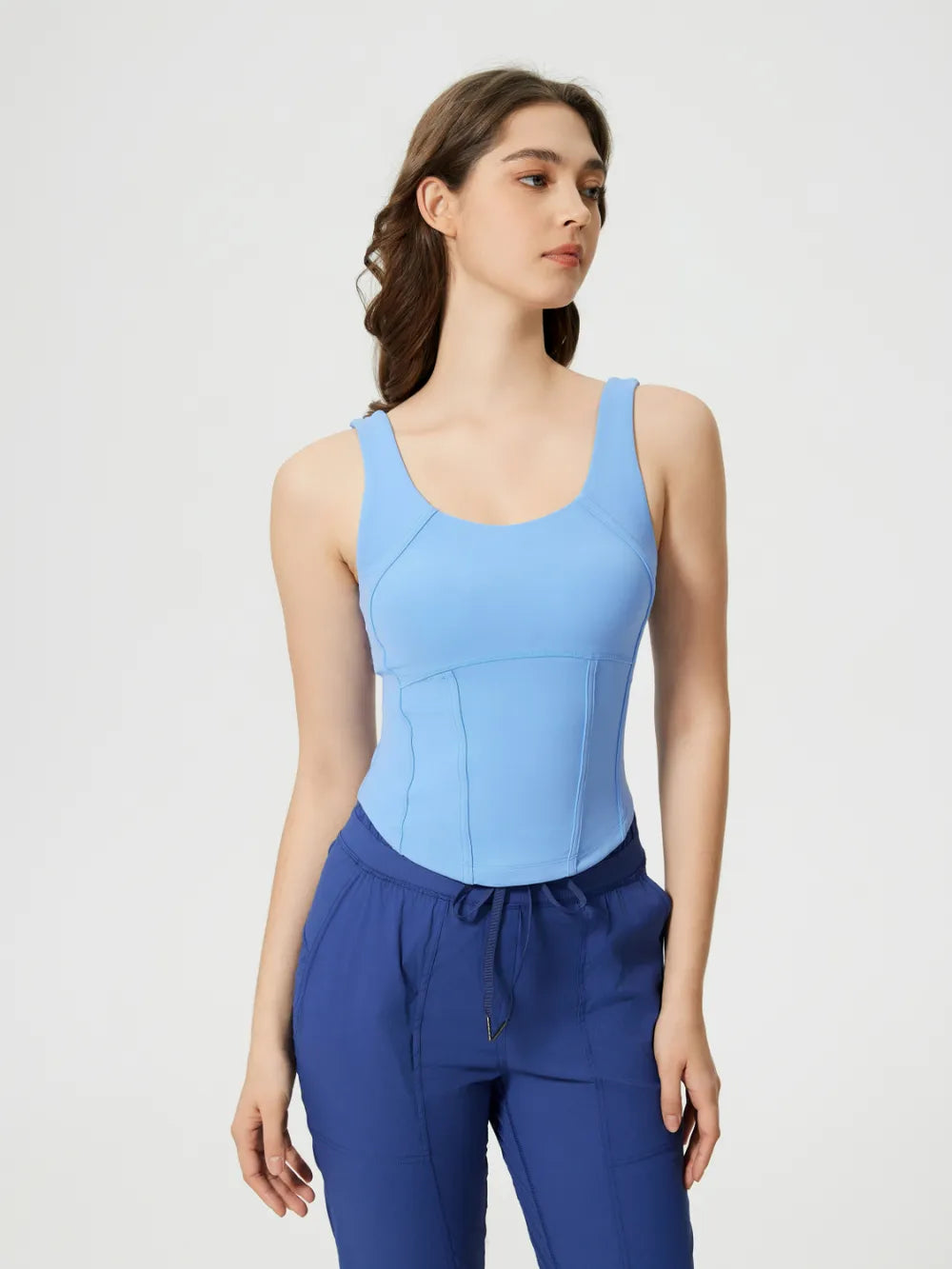 Millennia Round Neck Wide Strap Active Tank with Detachable Chest Pads - Farnelli
