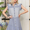 ADORA Button Down Textured Babydoll Dress - BLUE