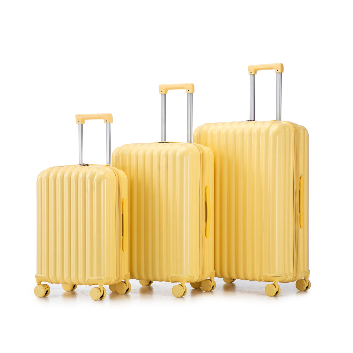 HouseOfZazla yellow 3-piece ABS hard case luggage set with spinner wheels and USB port
