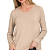 Zenana Flowy Round Hem Rayon Long Sleeve Top - ASH MOCHA