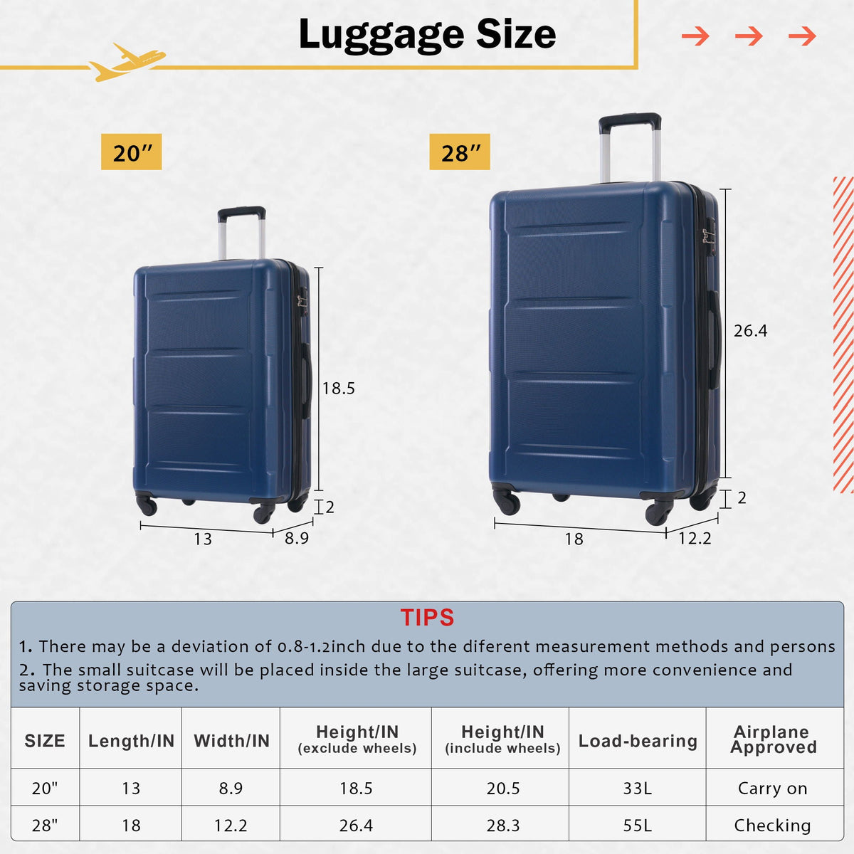 HouseOfZazla expandable 2-piece luggage set with TSA lock and spinner wheels in multiple colors