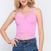 ACTIVE BASIC V-Neck Lace Detail Ribbed Seamless Cami - PINK