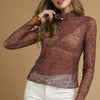 Umgee Nylon Lace Mesh Long Sleeve Top - BURGUNDY