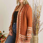 ADORA Full Size Fringe Hem Aztec Border Cardigan Plus Size - Farnelli