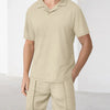 Men's Full Size Short Sleeve Top and Shorts Matching Set Plus Size - Khaki