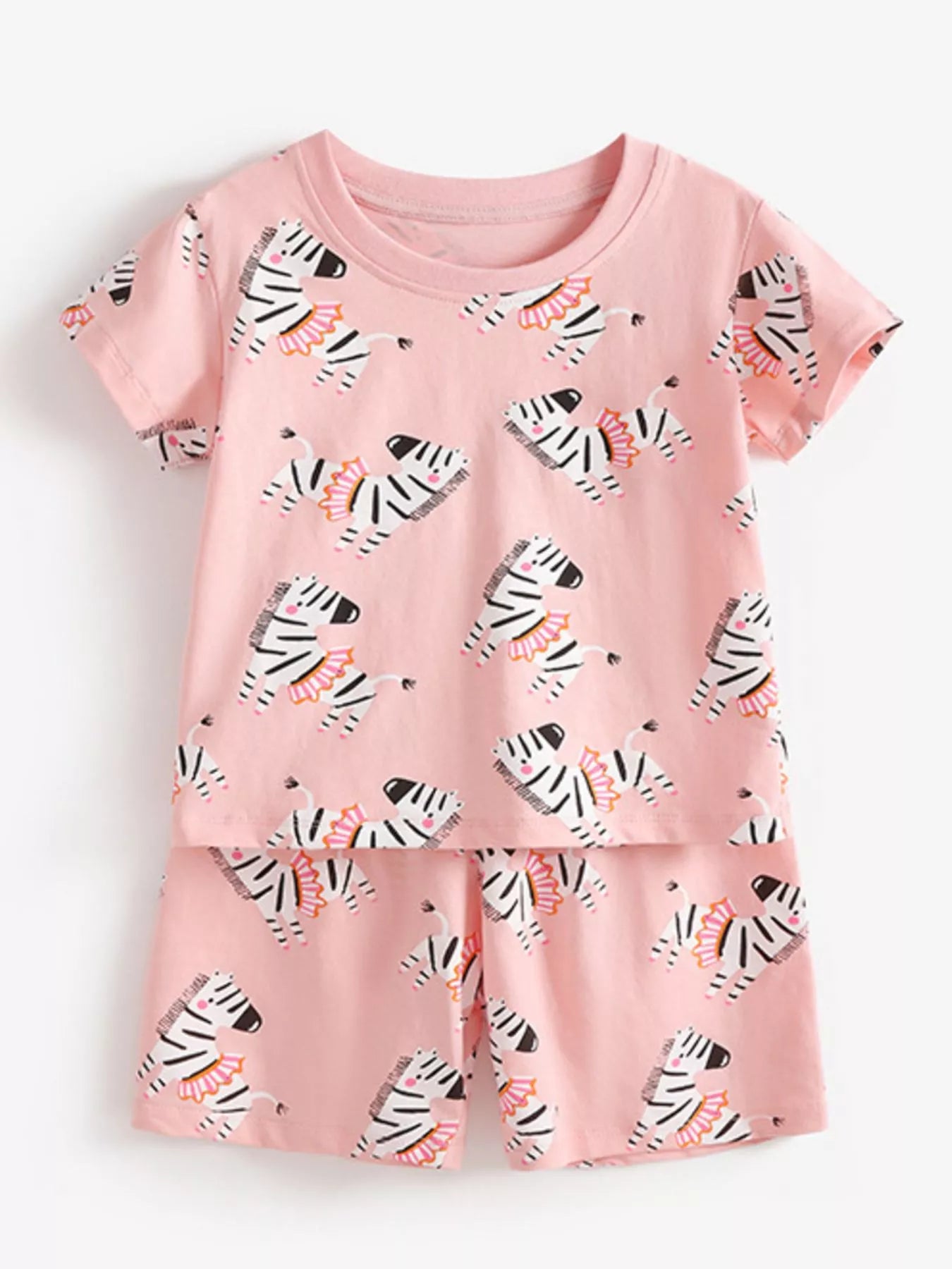 Children's Zebra Print Round Neck Top and Shorts Set - Farnelli