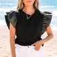 Macy Leather Ruffle Sleeve Blouse - Farnelli