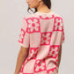 BiBi Flower Checker Pattern Short Sleeve Sweater - Farnelli