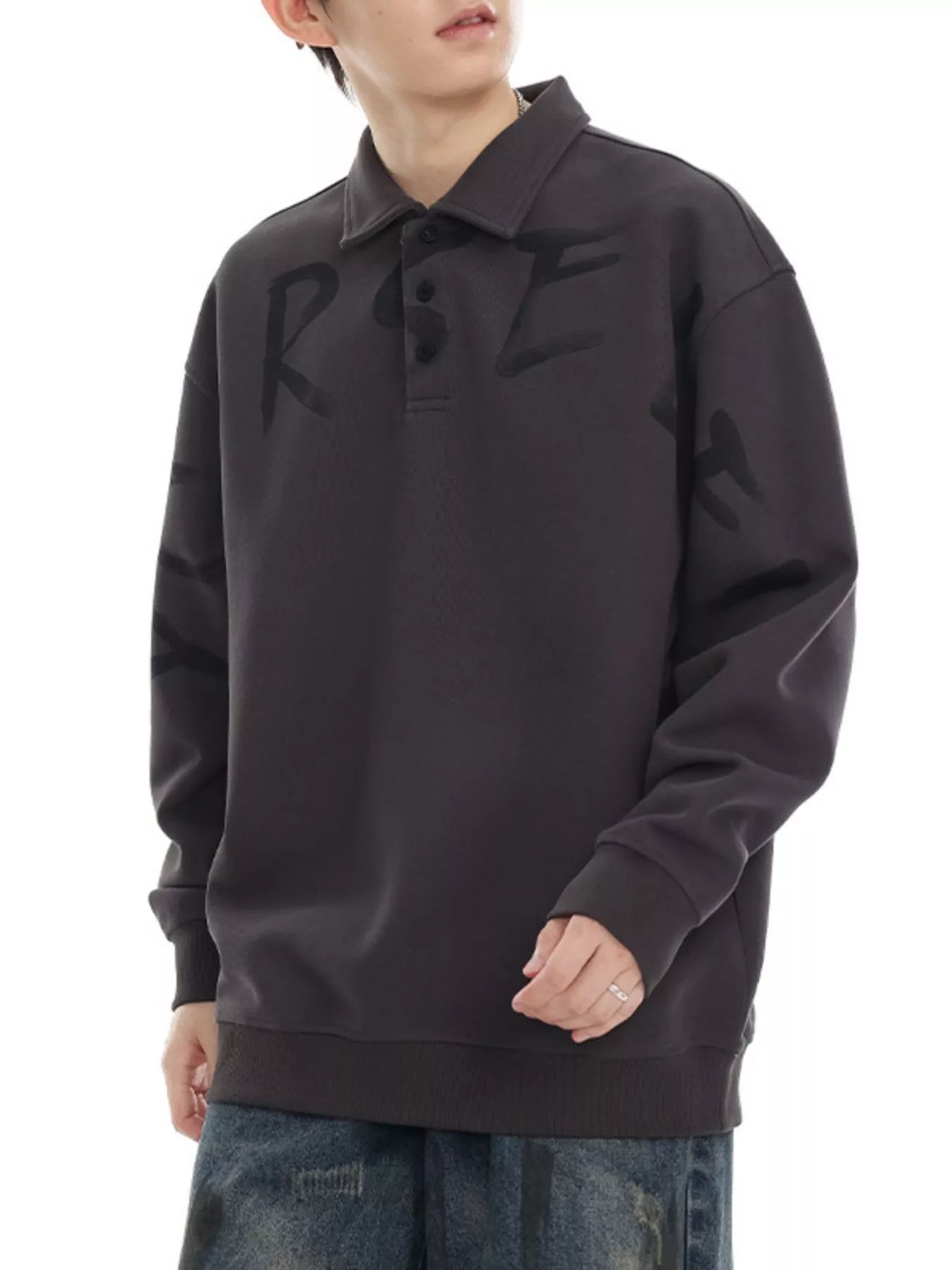 Men's Plus Size Letter Print Polo Collar Sweatshirt - Farnelli