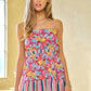 Davi & Dani Floral Smocked Sleeveless Ruffle Back Tie Top - Farnelli