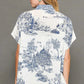 Umgee Full Size Two Tone Print Button Up Short Sleeve Shirt Plus Size - Farnelli