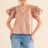 And The Why Faux Leather Ruffle Sleeves V Neck Top - ROSE GOLD