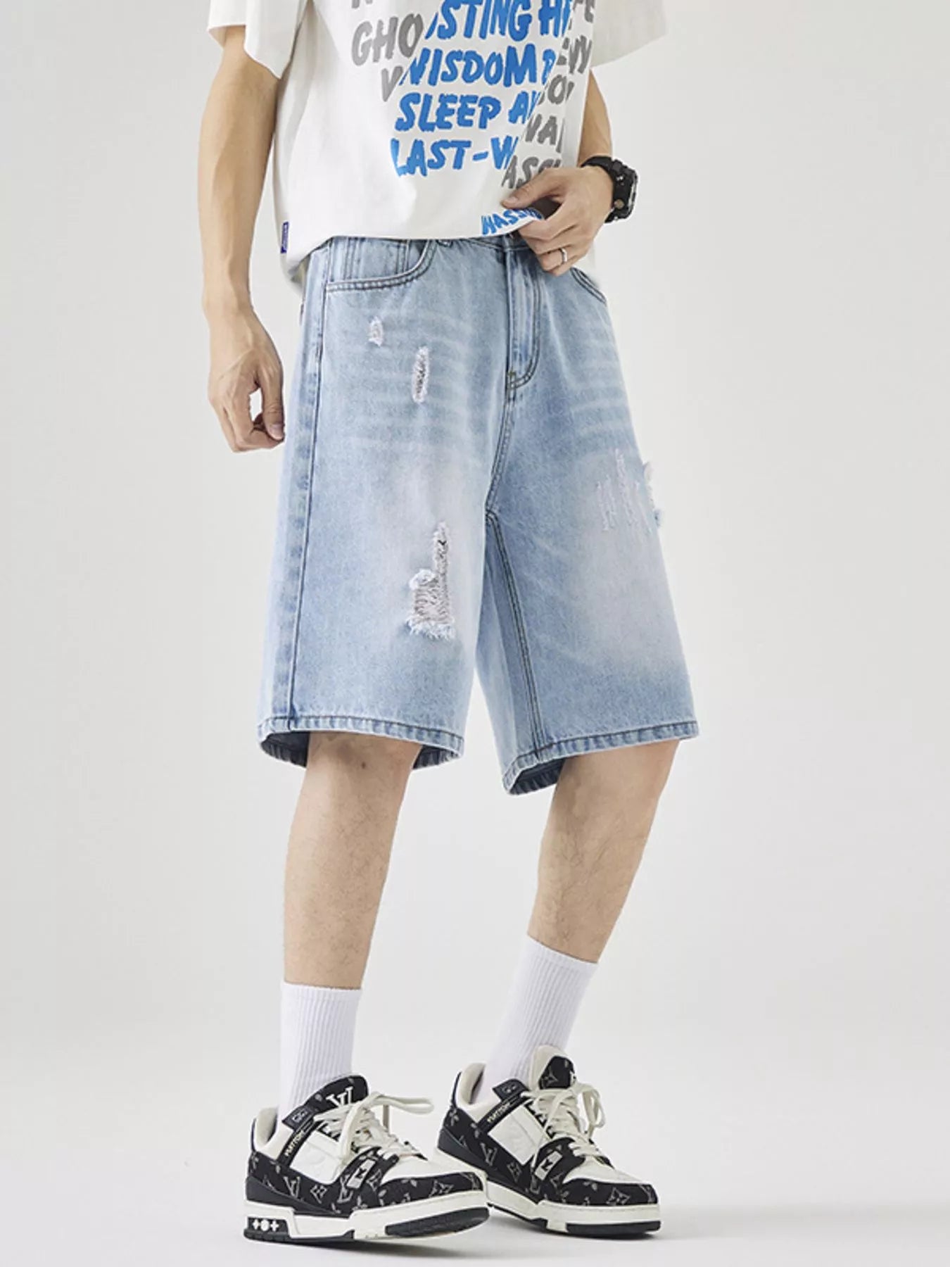 Men's Distressed Loose Fit Denim Shorts - Farnelli
