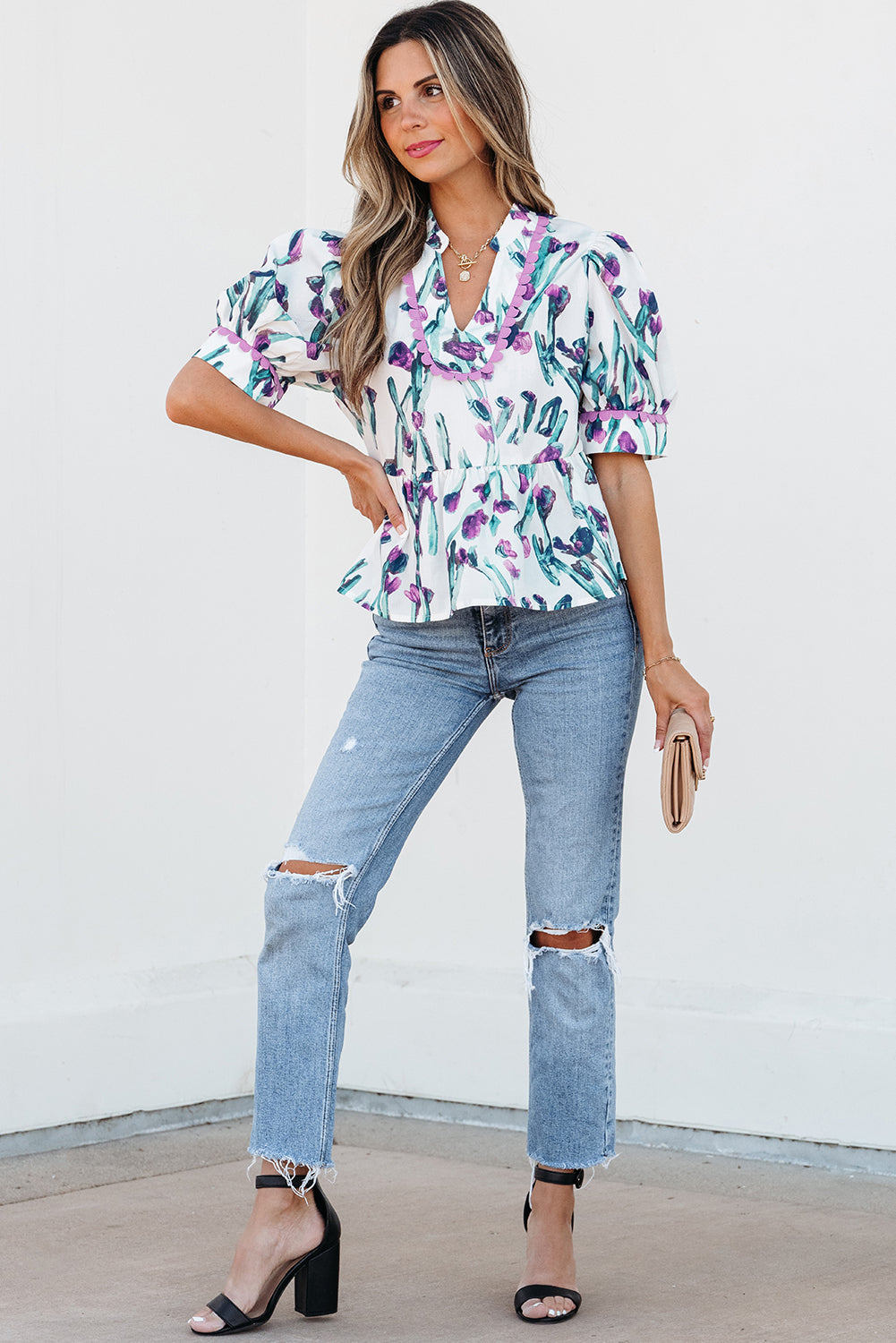 Raelyn Floral Ricrac Trim Top - Farnelli