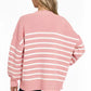 Zenana Exposed Seam Striped Oversized Sweater - Farnelli