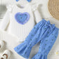 Children's Ruffled Bodysuit and Floral Pants Outfit Set with Headband - Farnelli