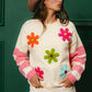 BiBi Colorful Floral Patched Sweater with Striped Sleeve - Farnelli