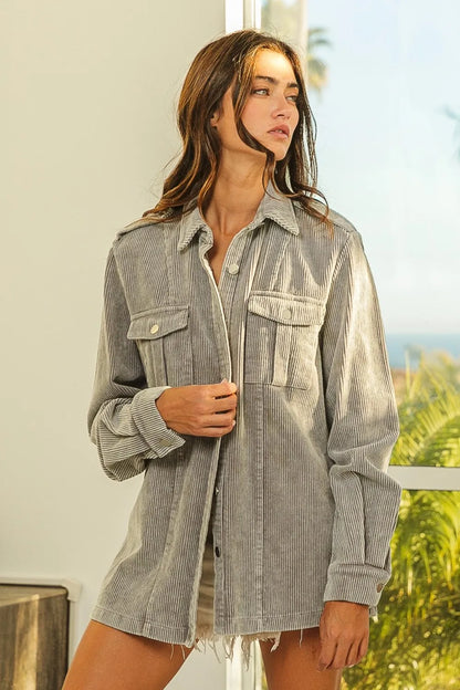 BiBi Button Up Corduroy Shacket - Farnelli