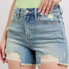 Judy Blue Full Size High Rise Washed Fly Stitch Detail and Destroy Denim Shorts Plus Size - MD