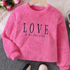 Children's Love Round Neck Fuzzy Sweatshirt - Hot Pink