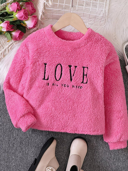 Children's Love Round Neck Fuzzy Sweatshirt - Farnelli