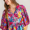Umgee Full Size Floral Print Tie Neck Peplum Blouse Plus Size - MULBERRY MIX