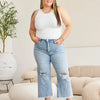 RFM Full Size Tummy Control High Waist Raw Hem Distressed Jeans - Light Potassium w/ destruct