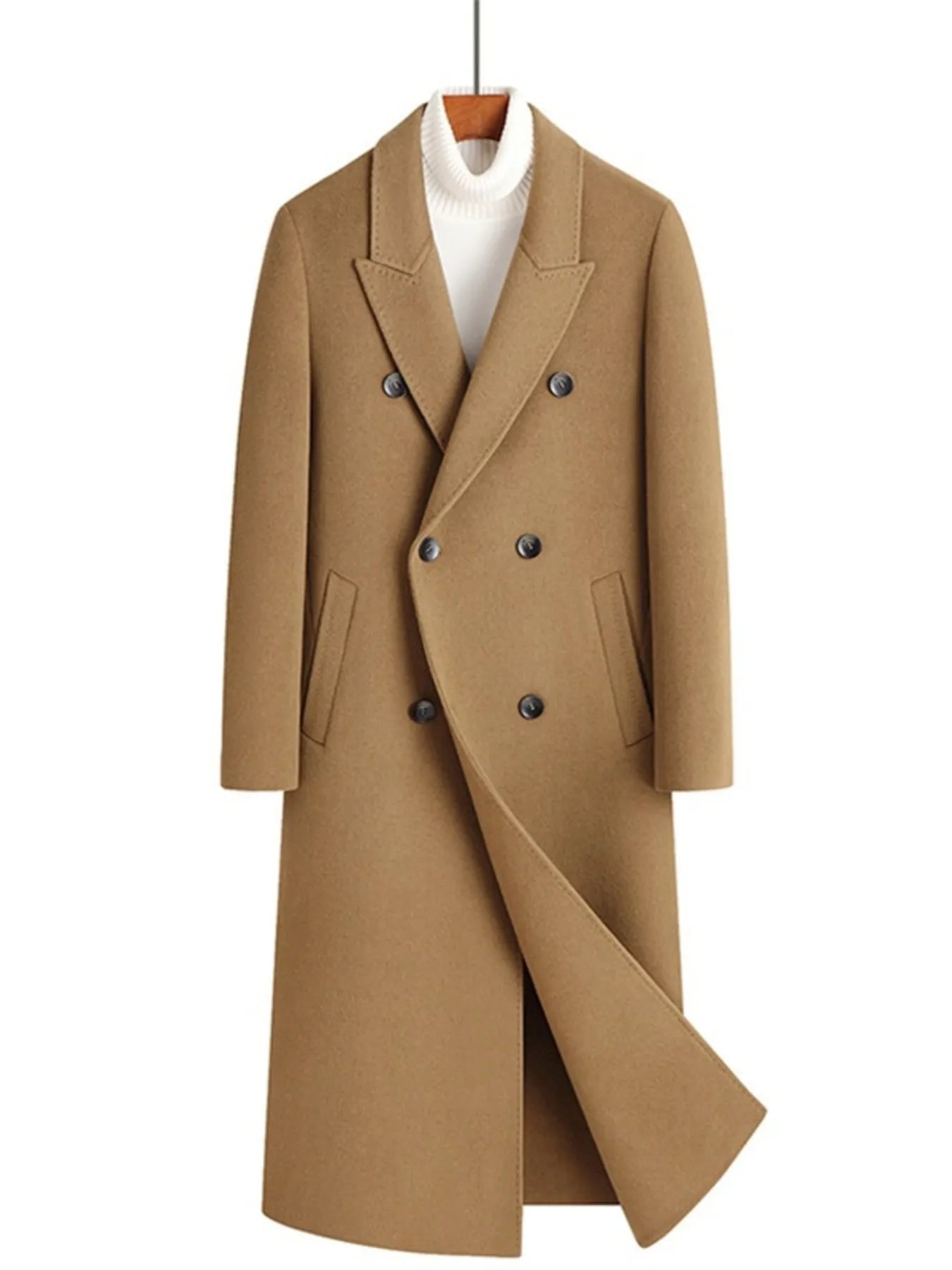 Men's Plus Size Double-Breasted Long Wool Coat - Farnelli