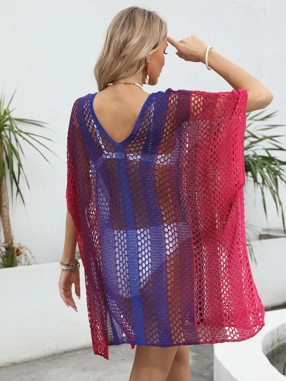 Openwork Contrast V-Neck Cover-Up - Farnelli