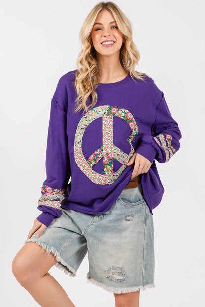 SAGE+FIG Peace Applique Patch Long Sleeve Top - Farnelli