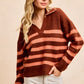 BiBi Striped Sweater Top with Collar Stitched Details - Farnelli